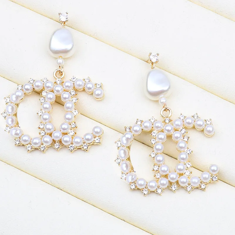 

Tixu designer earrings classic pearl set diamond pearl earrings luxury ladies earrings women wholesale, Gold color