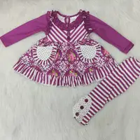 

hot selling purple flower pattern dress top and streak pants outfits