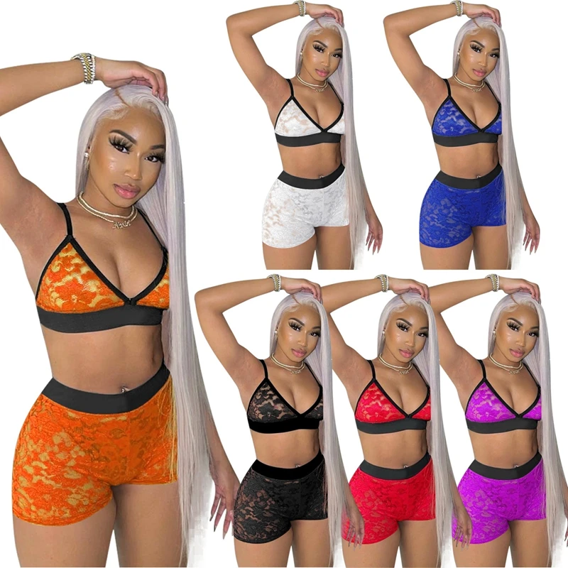 

BL21T1706 Summer High Quality Plain Bra Plus Size Women 2 Pcs Sets Outfit Gym Sexy Woman 2 Piece Short Set Tracksuits, Picture show