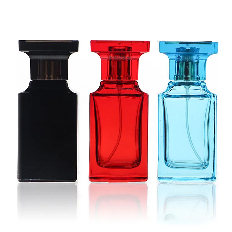 

Red drawing empty square glass perfume bottle for women cosmetic