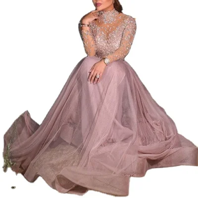 

Ladies Sparkling Dress Sequin Chiffon See-through Evening Gown Dinner Party dress, Solid color