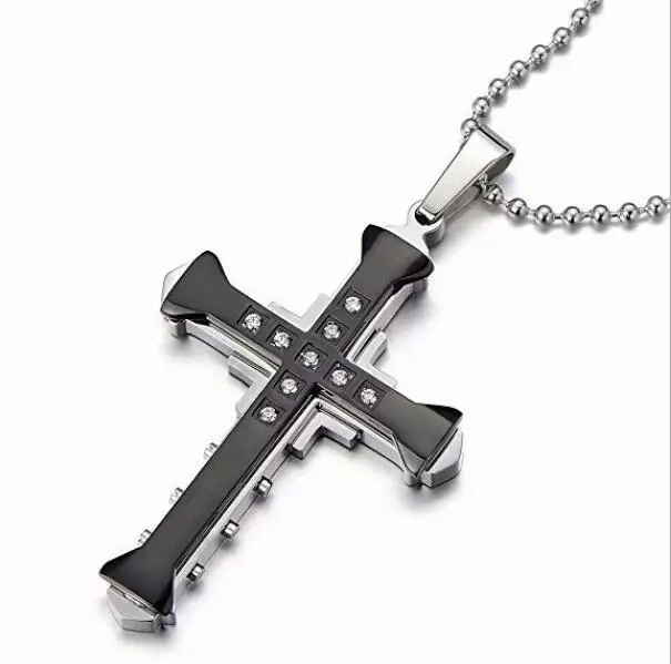 

New Hot Sale Necklace for Men Jesus Crystal Cross Pendant Necklace Gold Silver and Black Cross Necklace Fashion Jewelry