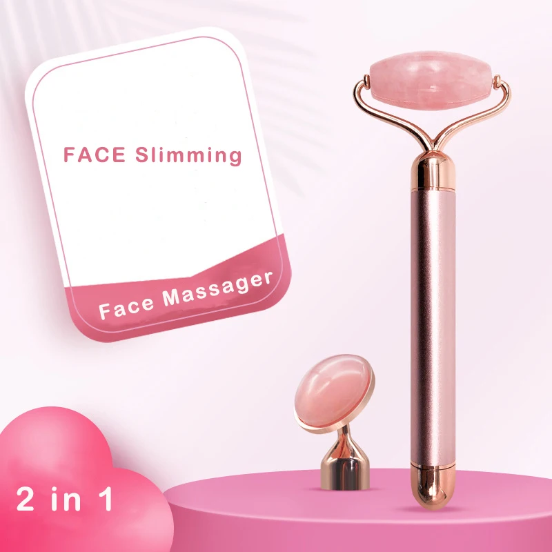 

2 in 1 Electric Face Neck Lifting Massager Skin Rejuvenation Face Lift Beauty Stick Face Slimming Vibration Massager, Silver, rose gold