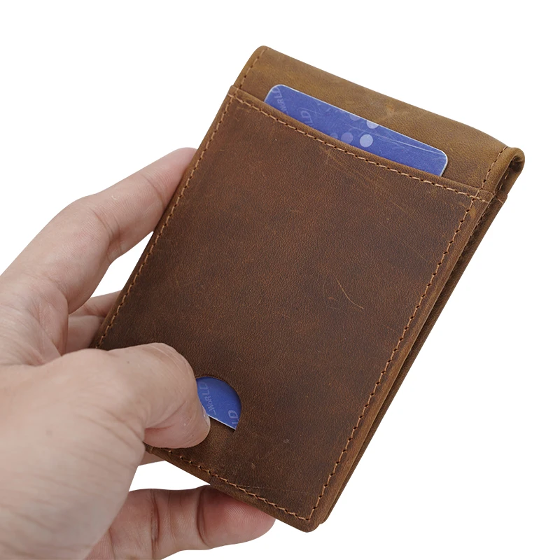 

TIDING Custom Slim RFID Blocking Crazy Horse Leather Clip Bifold Wallet Genuine Leather Wallet With Money Clip