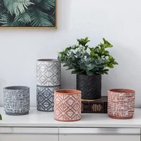 

Nordic cement flowerpot cylinder leaf color painting Nordic literature and art indoor plant potted flowerpot(3colors)