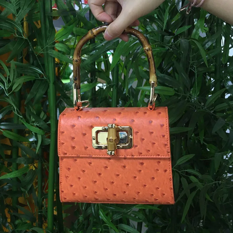 

Green Ostrich Leather Clutch Bags Bamboo Handle Tote Bag Ostrich Leather Shoulder Bag for Women, Black,blue,green,white,khaki,oem