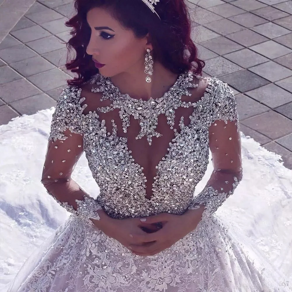 

Luxury Rhinestone Heavy Beaded Wedding Dresses Backless Bridal Gowns