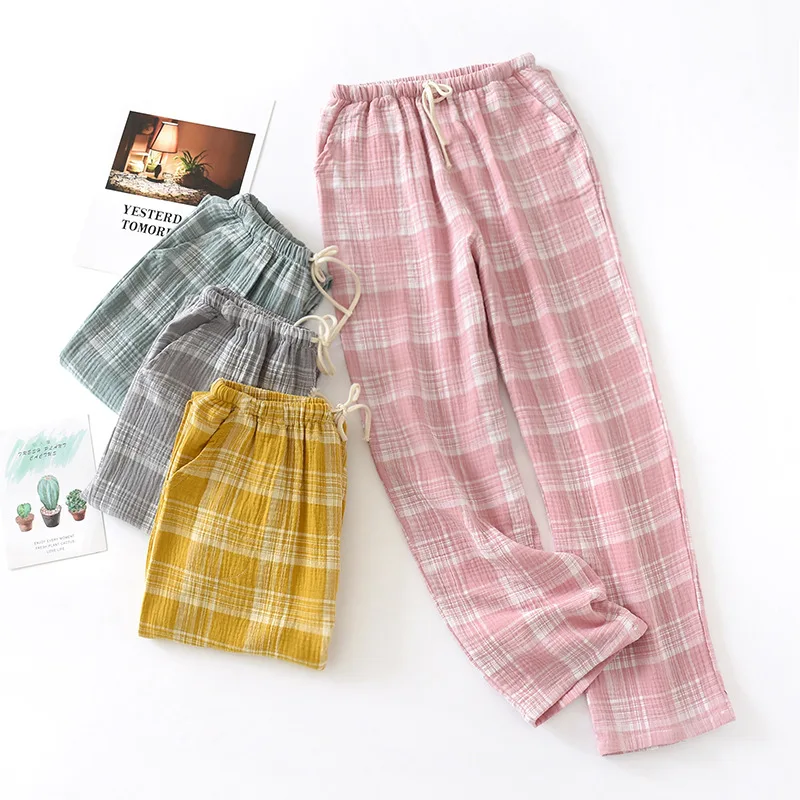 

Japanese style new spring and autumn ladies cotton double crepe couple pants large size men and women home service summer