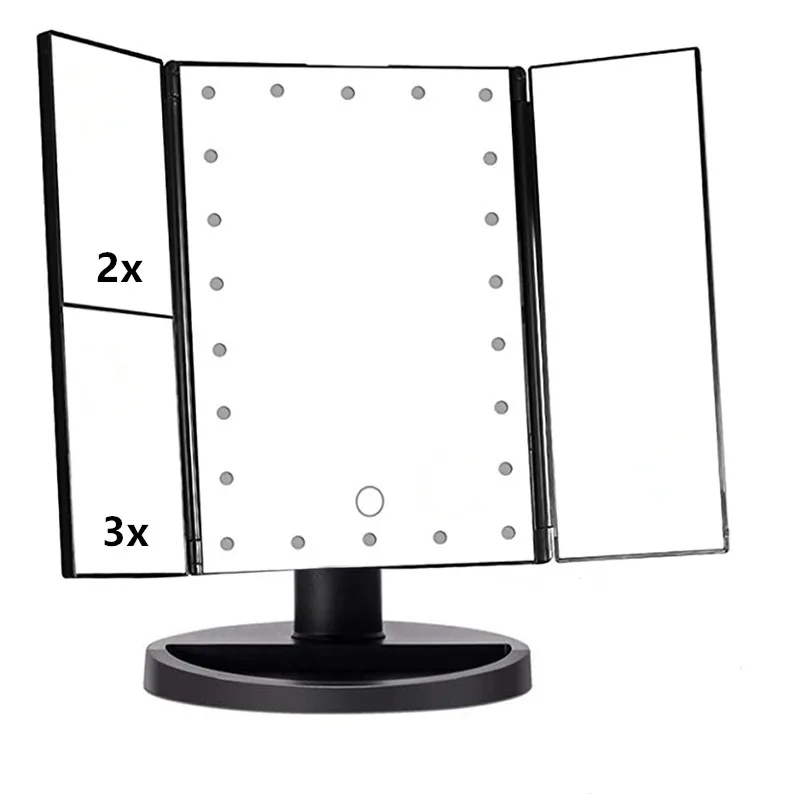 

RY25 Vanity Mirror With Lights,Trifold Cosmetic Makeup Mirror Table Stand Led Trifold Vanity Mirror, White/black/rose gold/gold