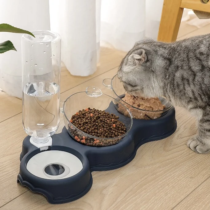 

High Capacity Pet Bowls Automatic Multifunctional Pet Feeder and Water Dispenser for cat and dog, Blue/gray/pink