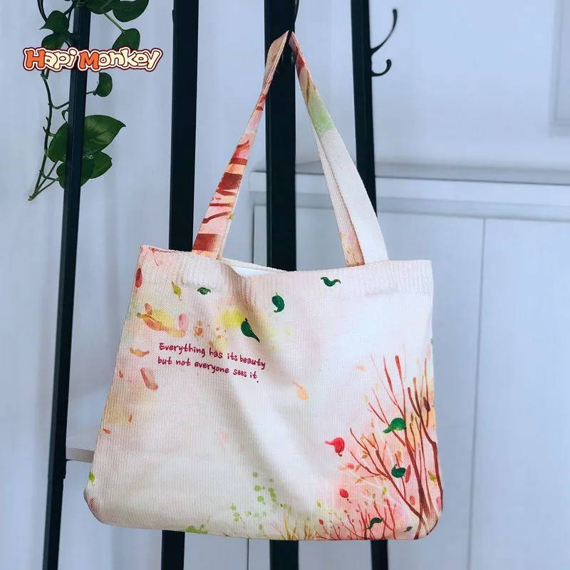 

HapiMonkey Leaf Pattern Promotional Shopping Custom Print Coton Printed Recyclable Handy Tote Bag