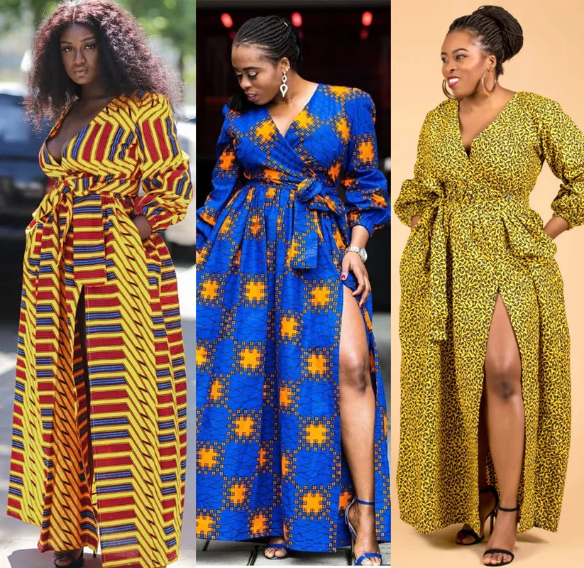 

Wholesale Clothes Women's African Print Dress Dashiki Floral Print High Waist Party Cocktail Maxi Dress New Fashion with Belt