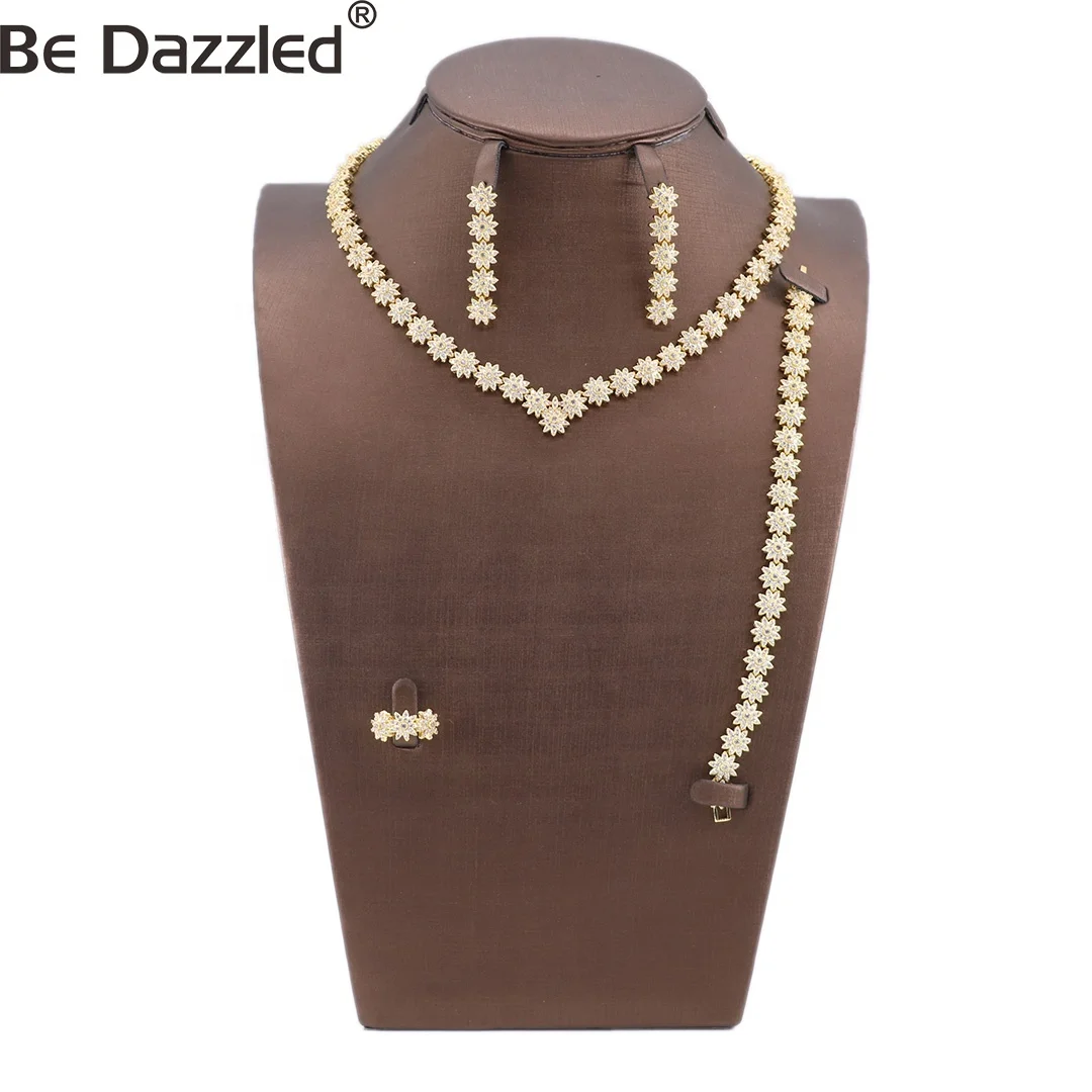 

Bedazzled Saudi Gold african cubic zirconia necklace and earring women jewelry sets for bridal wedding