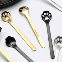 

Creative stainless steel tea/dessert/ice cream/coffee small mixing mini spoon set titanium gold metal cat paw spoon