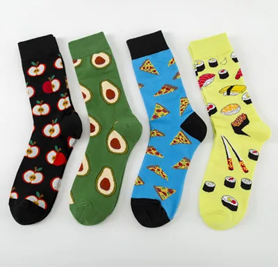 

Men's Funny Food Cartoon Cotton Socks Sushi Pizza Patterned Socks For Men Cute Fruit Adult Socks, Picture