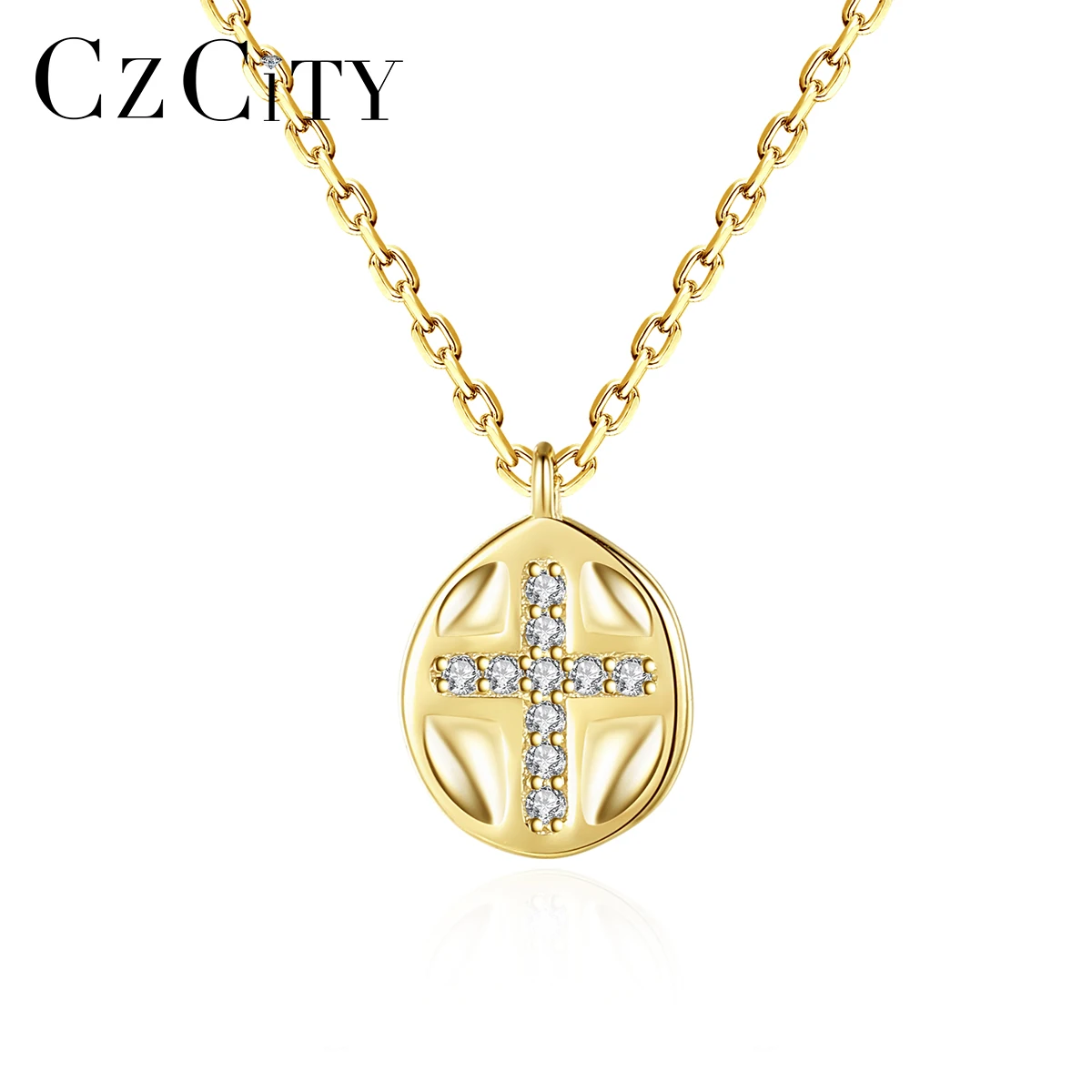 

CZCITY Necklace Chain Gold 925 Sterling Silver Plated Jewelry Woman Charm Trendy Minimalist Coin Pendant