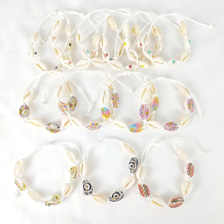 

New Colorful Rope Multi Styles Bohemian Print Charm Shell Bracelet for Women Jewelry Gift