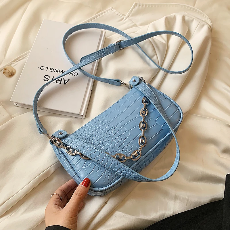 

2021 Hot Selling Chain Design Crocodile Pattern Small Women Hand Bags Ladies Luxury Latest Purses and Handbags