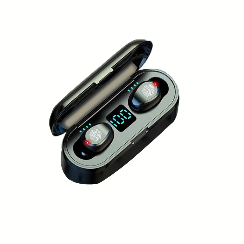 

Mini earphone f9 5.0 wireless earbud headset with 2000mAh rechargeable sports gaming headphone, earphone with LED display