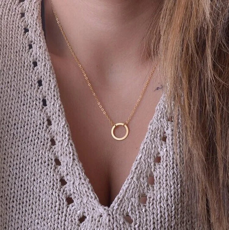 

Brand Temperament Collarbone Chain Necklace Hot Style Personality Contracted Circle Necklace Choker Chain Necklace, Gold/silvery