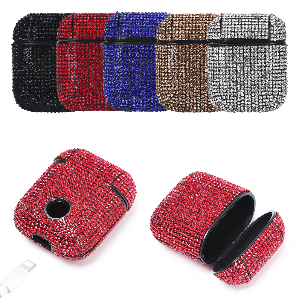 

HOCAYU Luxury Fashion Design 3D Glitter Crystal PC hard case for Apple Airpods 1 2 Girl Earphone Cover