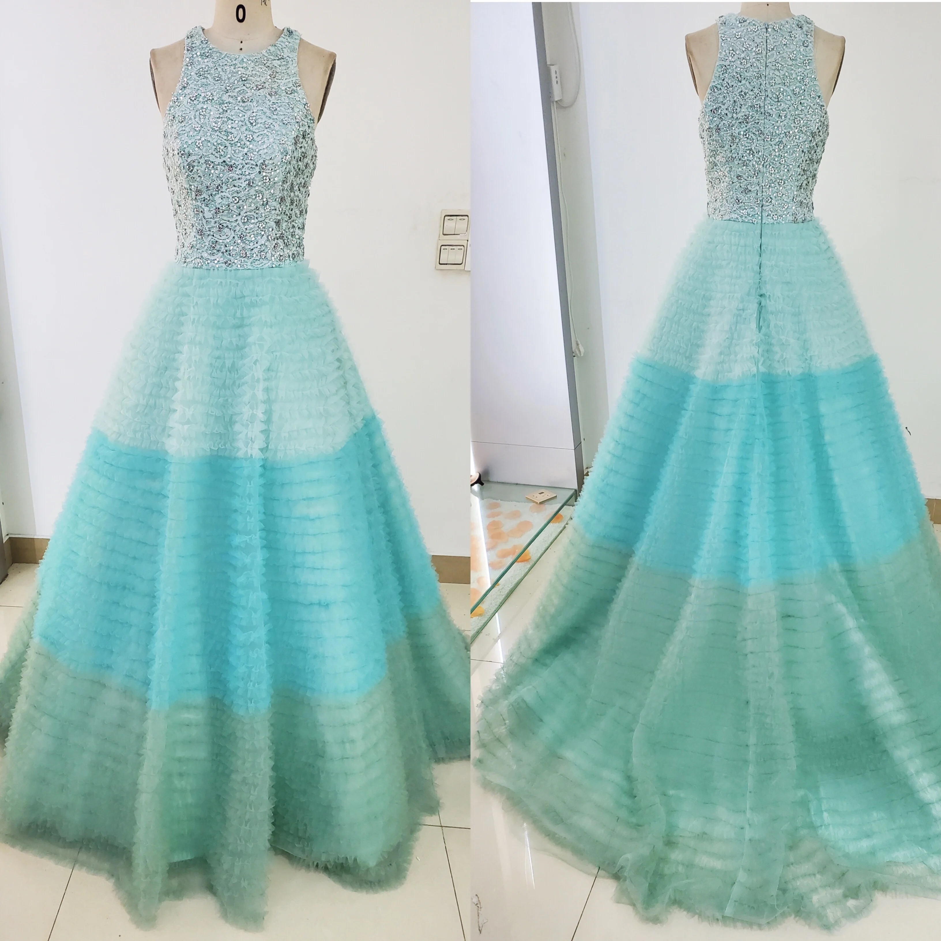 

Full Beaed At The Bodice A Line Skirt Green Long Luxury Evening Dresses High End