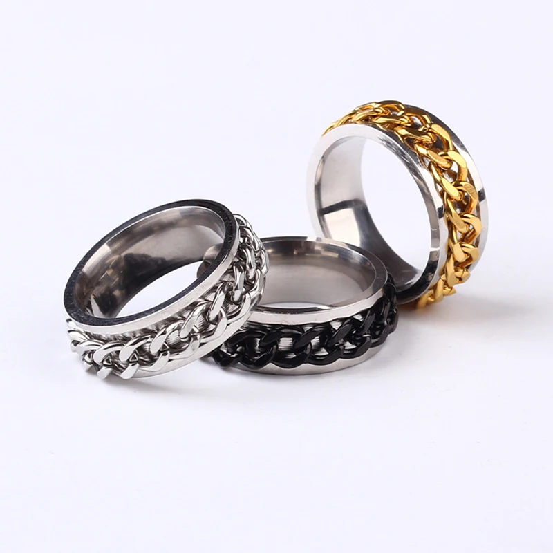 

2021 wholesale Stainless Steel Jewelry Rotatable Finger Bottle Opening Couple Men Rings For Unisex