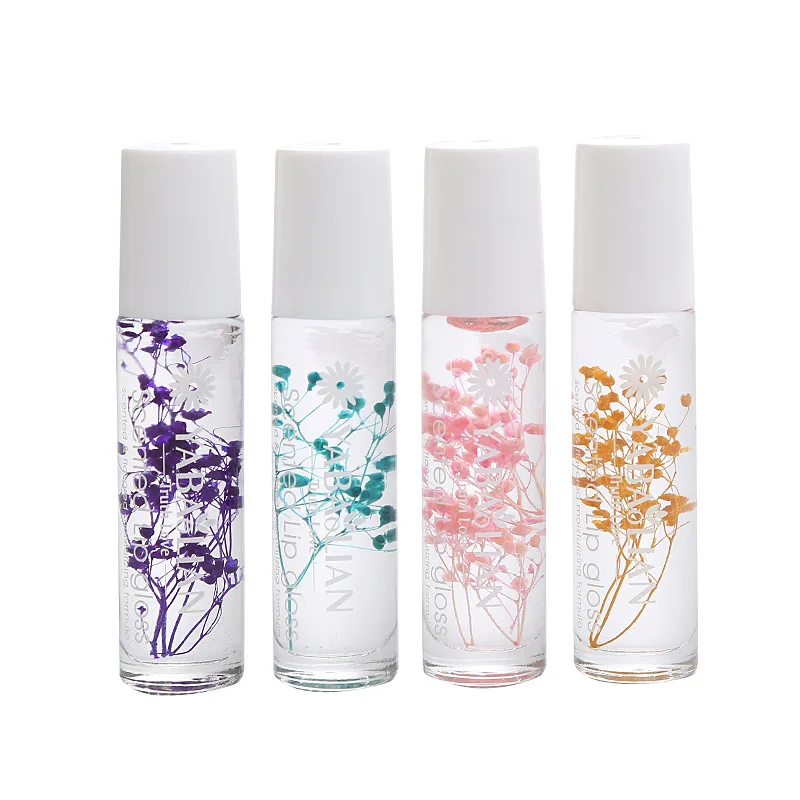 

Hot sale Glass bottle Transparent dried Flower Moisturizing Lip Gloss Professional Long Lasting lip balm Lip care Makeup
