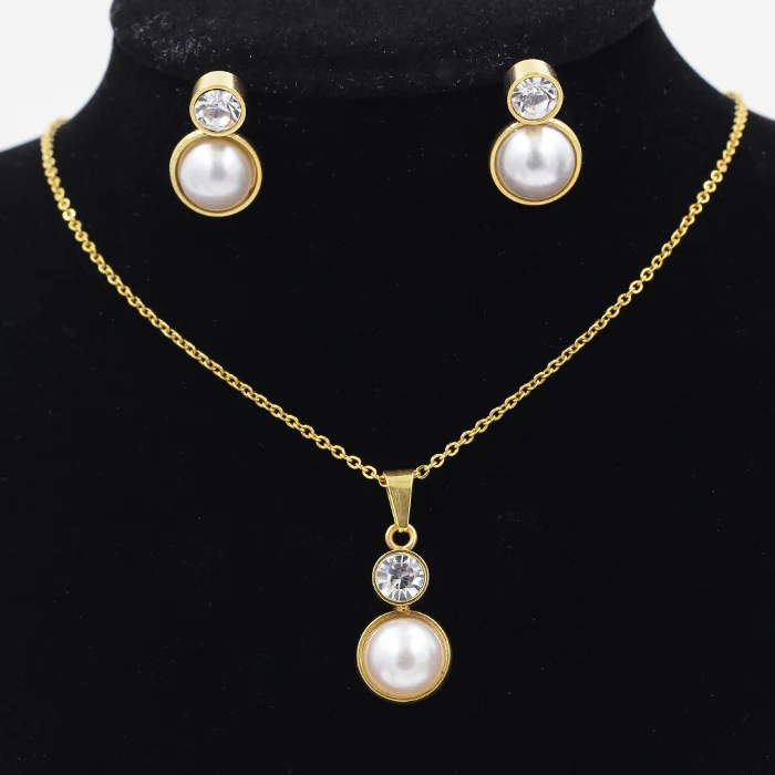 

Latest Jewelry Design Charm Jewelry Set Stainless Steel Pendant Necklace and Earring Set, Gold silver