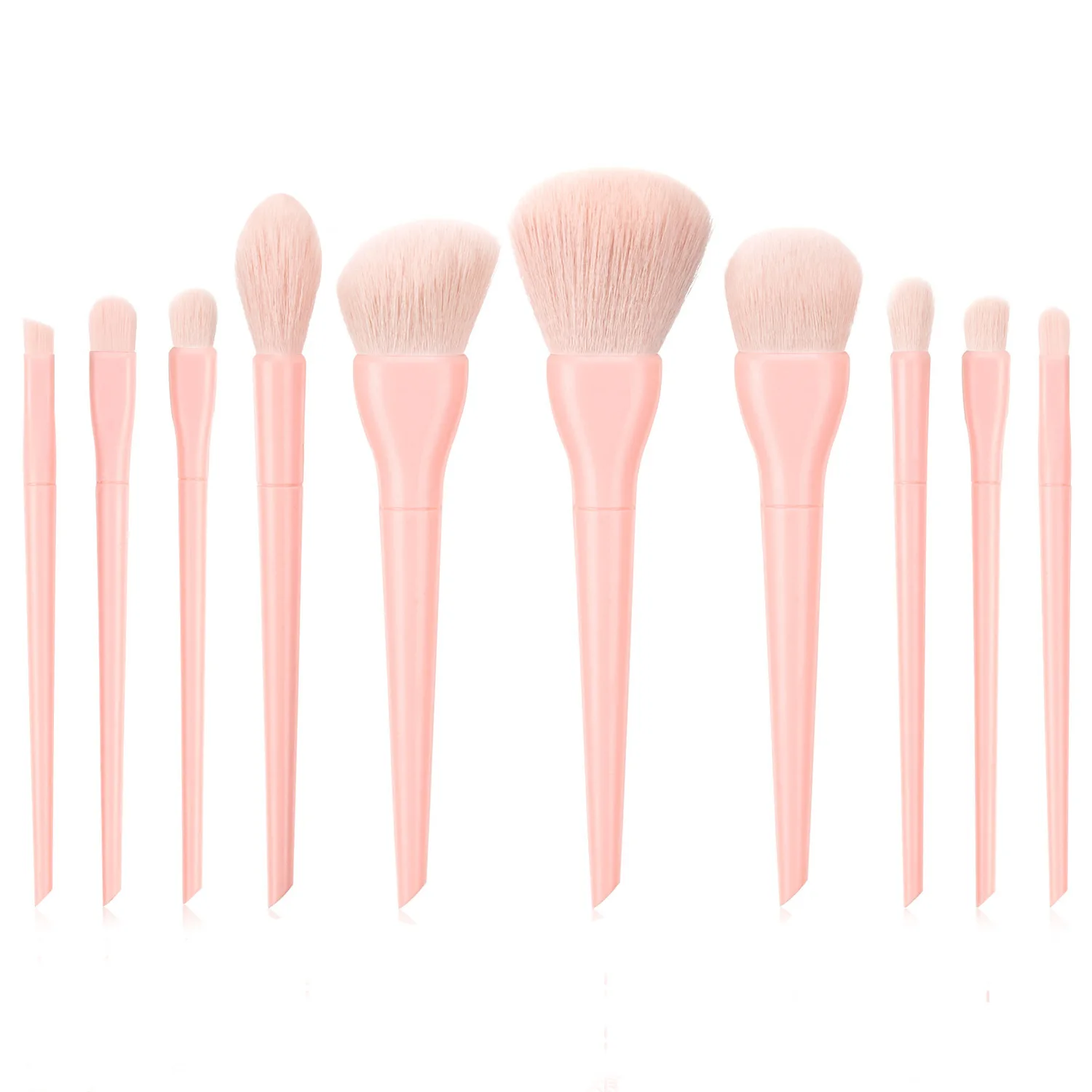 

Wholesale Customized candy color 10pcs makeup brush set fiber wool hair makeup brush set of beauty tools with bag makeup brush