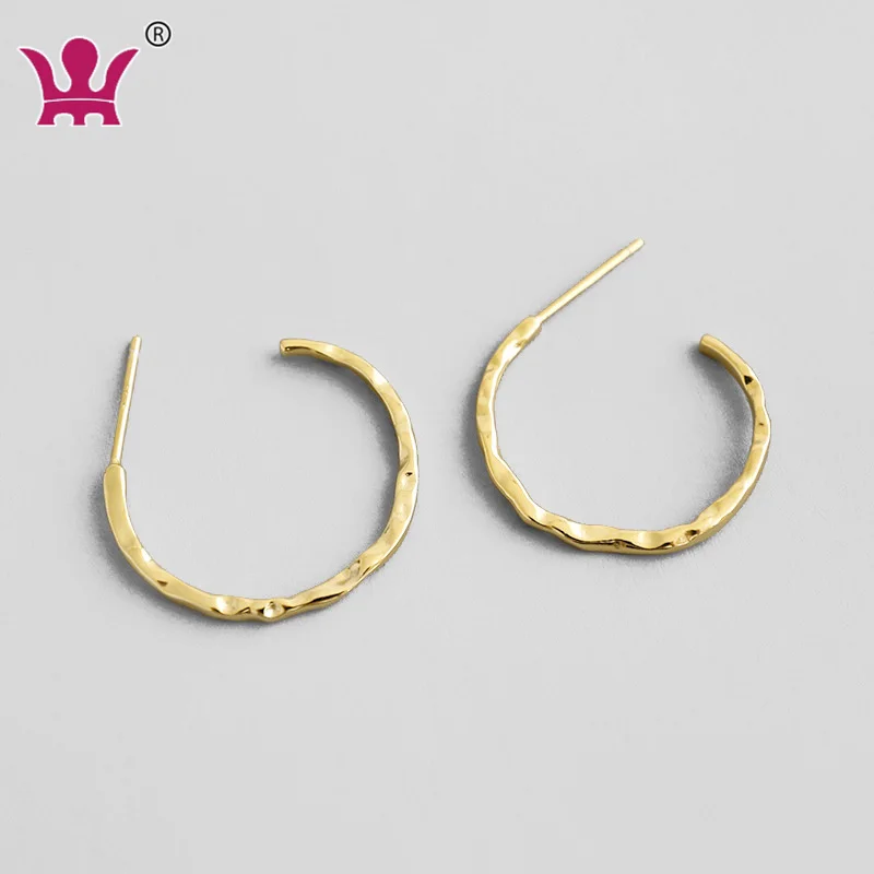 

Gold Jewelry Simple Hoop Uneven Smooth 925 Silver Half Hoop Earring Findings, 18k gold