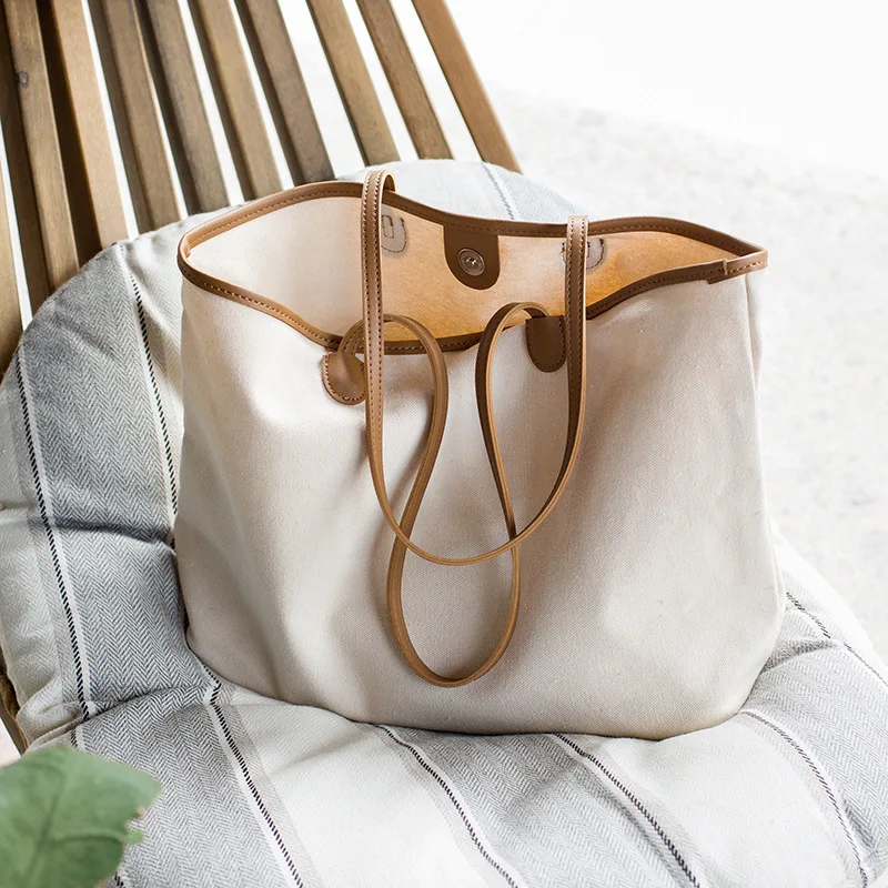 

Canvas Folding Bags Wholesale Beach Shoulder Bags Custom Printed Canvas Tote Shopping Bags Travel, Black, beige
