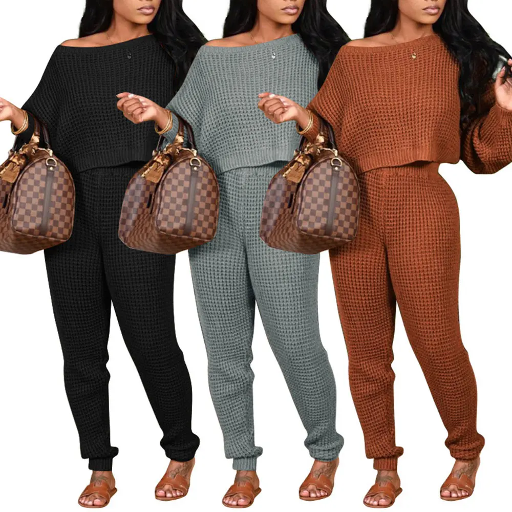 

Ropa de mujer Manga larga Custom Women's solid color loose sweater long sleeve suit Ladies clothing Sweater Suit, Picture