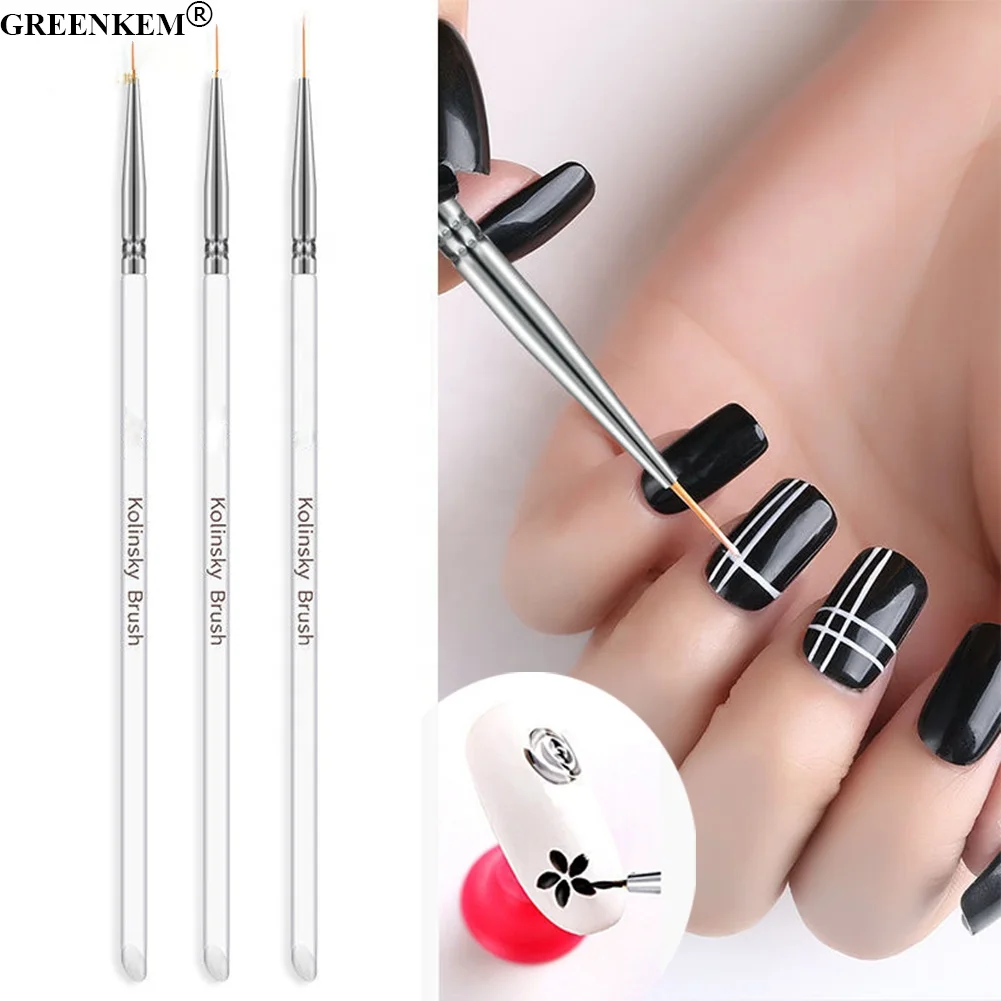 

3Pcs Professional Nail Art Brushes Carved 3D Painting Pen Beauty Uv Gel Brush Manicure Tools Nail Art Liner Brush