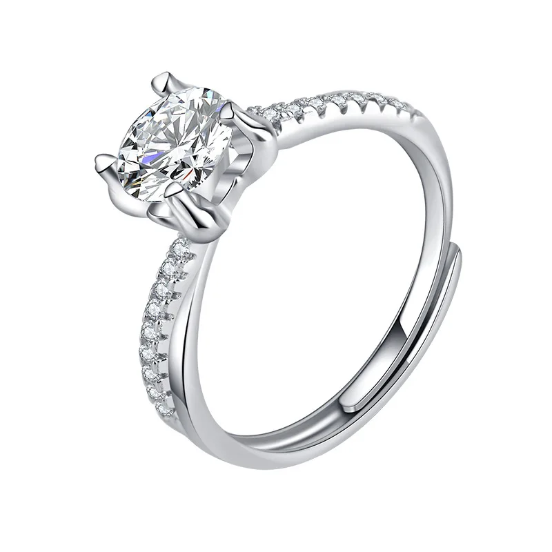 

Resizable Cube Moissanite Four prong inlaid diamond Sterling Silver Ring Simulated Diamond Engagement Ring Promise CM