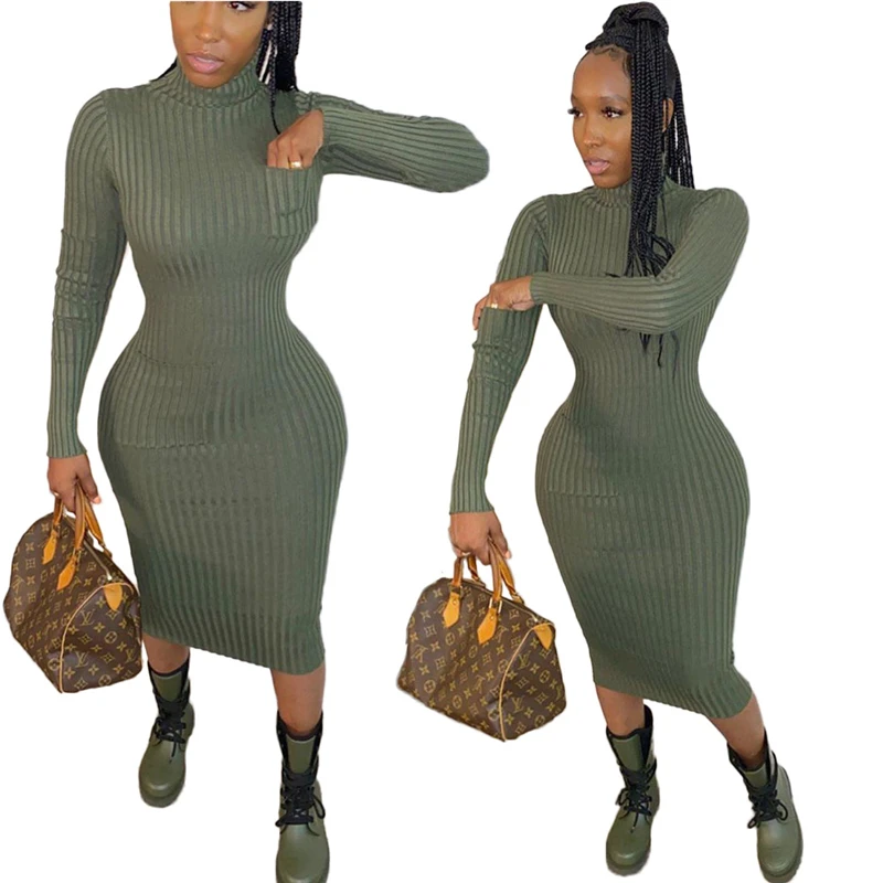 

Custom Plus Size Winter Dresses Women Solid Color Long Dresses Women Maxi Dresses Lady Elegant With Pocket GAO