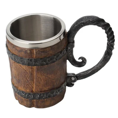 

Vikings Vintage Style Medieval Pirate Wooden Barrel Large-capacity Double Layer Drinking Cup Stainless Steel Beer Mug