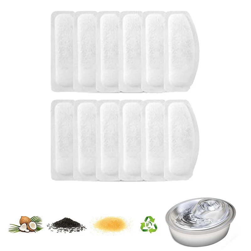 

12 pcs Replacement Carbon Filters Triple Filtration System for 2L/3L Stainless Steel Multi-Pet Dog Cat Water Fountains Filters