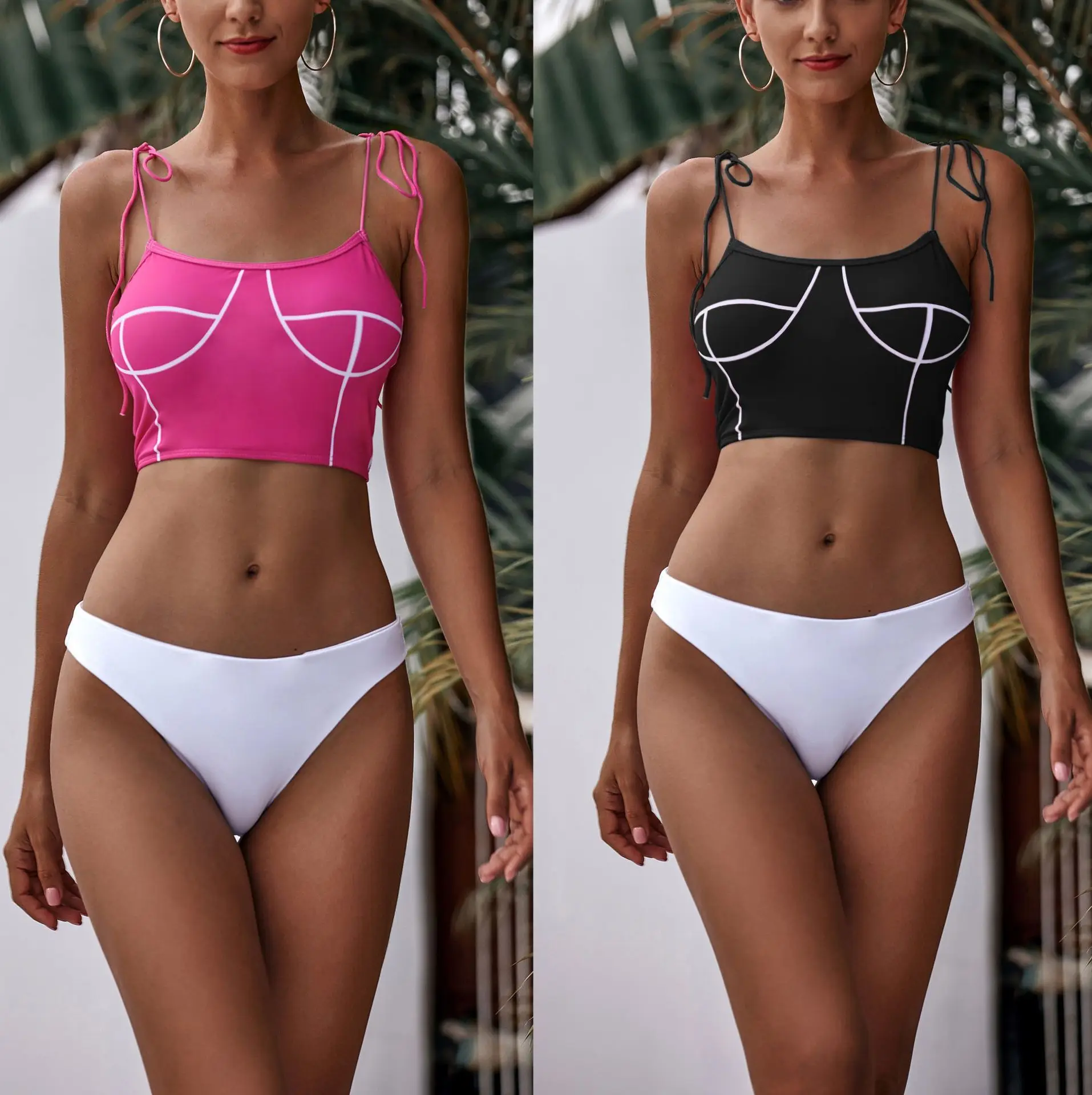 

Feminine Beach Swimsuit with Thin Shoulder Print Bikini swimwear muslim swimwear, Picture showed