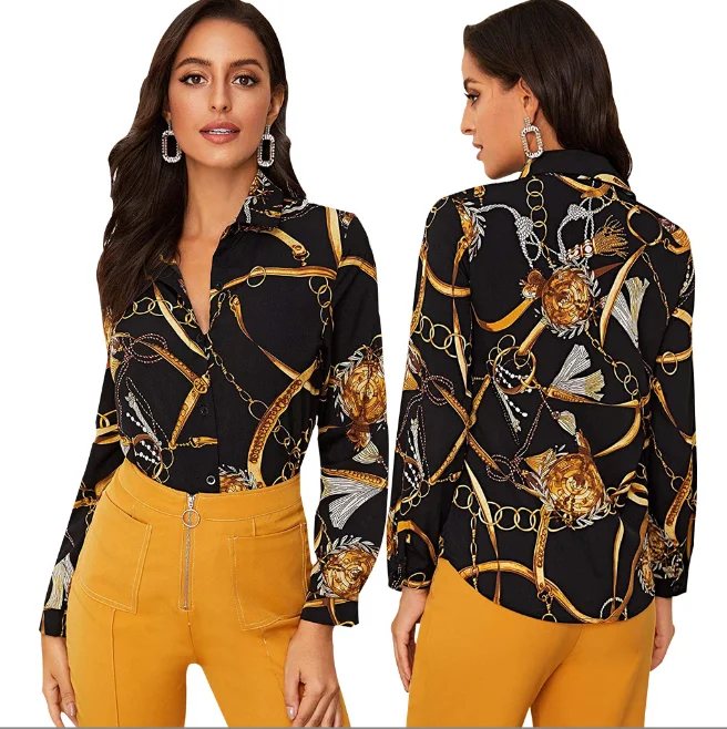 

2021 Autumn Tunics Women Fashion Long Sleeve Blouse Lapel Casual Solid Button Tops Party Blusas shirts