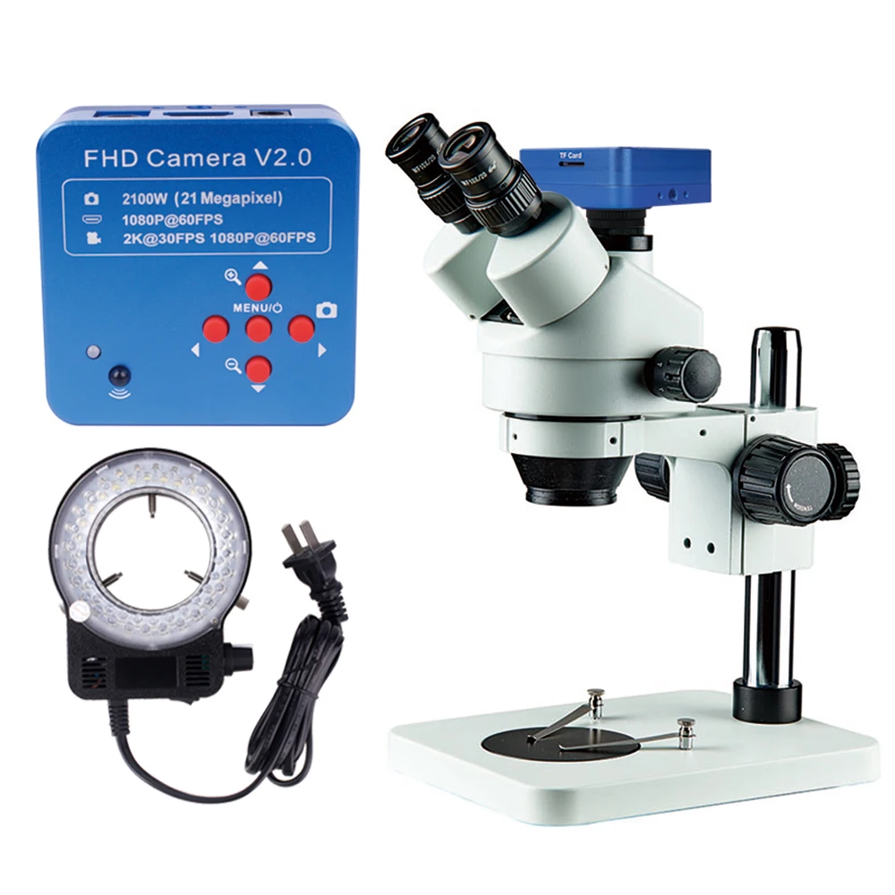 

7X-45X Binocular Microscope Trinocular Inspection Zoom Stereo Microscope Inspect PCB Microscope+ LED Ring Light
