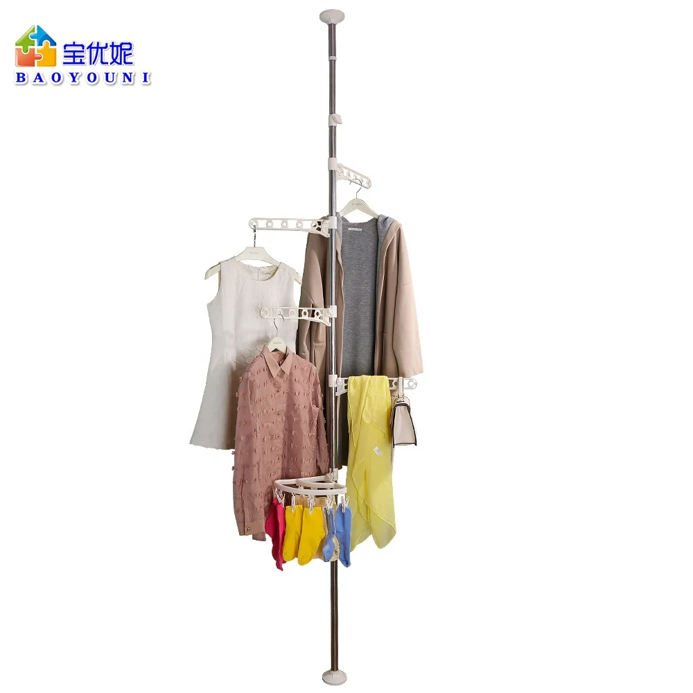 Indoor Floor Standing Ceiling Height Adjust Garment Laundry Pole