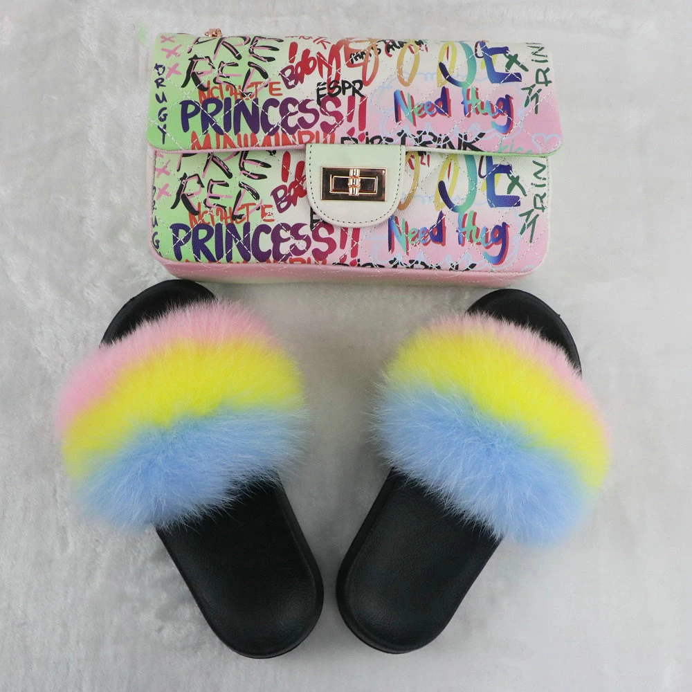 

2021 Furry Women House Slippers Natural Fur Slides Sandals With Thick Fur, Customized color