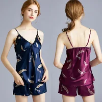 

Summer sleeveless women shorts sexy two piece satin pajamas pant set