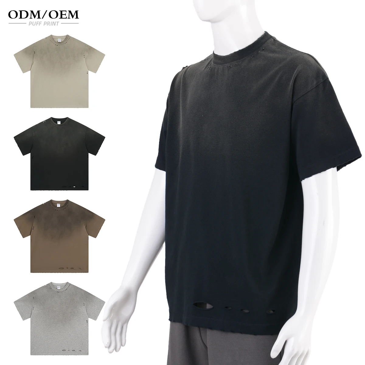 Custom Logo Vintage Acid Washed T Shirt Men Distressed Heavyweight Cotton Blank Oversized Tshirt 100% Cotton for Men's T-shirt