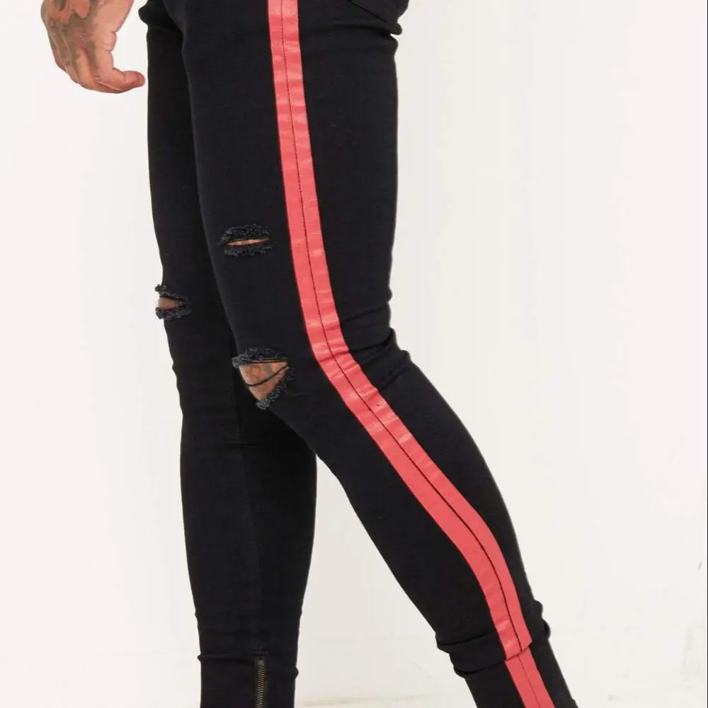black jeans with red stripe mens