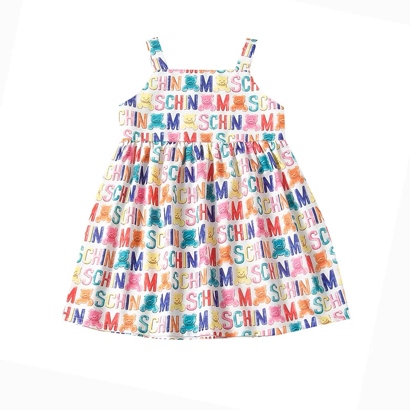 

2020 RTS lovely cute cartoon words printed girls dress summer kids clothes, As picture show