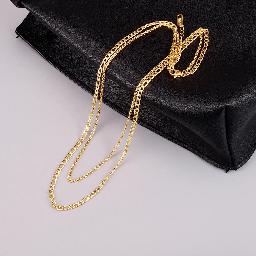 

Simple Design 18k Gold Plated Multilayers Link Chain Necklace Stainless Steel Figaro Chain Necklace
