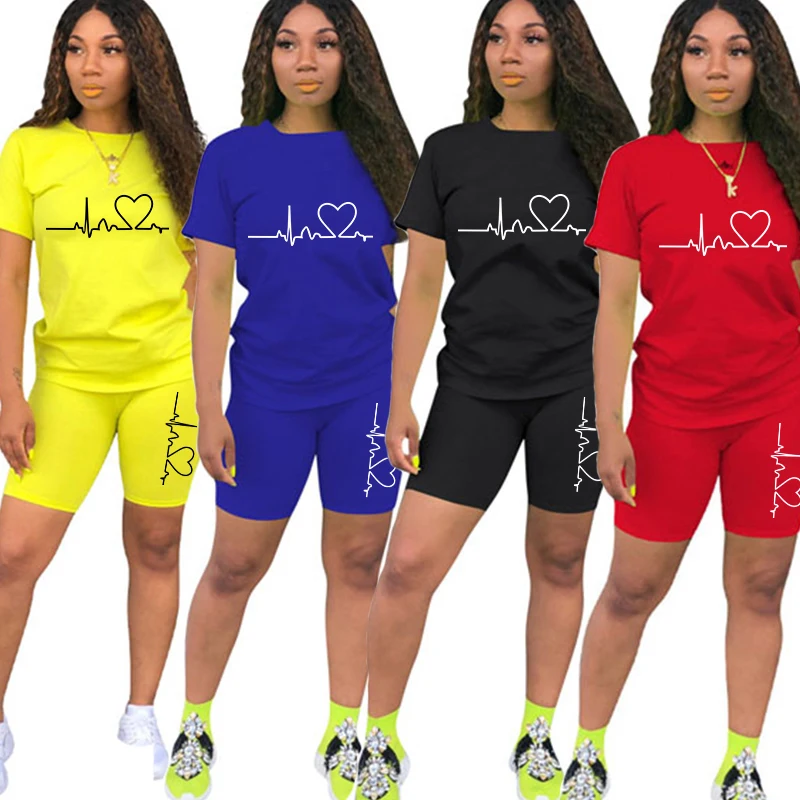 

Casual Tracksuit Women Two Piece Set Summer T-Shirts And Shorts sets Solid Color Print