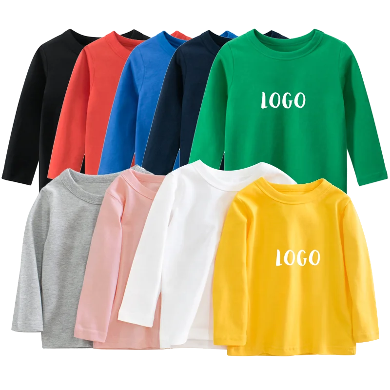 
Children Long Sleeve Custom Logo Printing 100% Cotton Plain Blank Kids Baby Girl Boy T shirts 